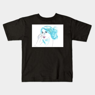 Girl With A Messy Bun - Turquoise Palette Kids T-Shirt